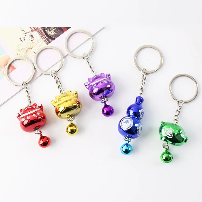 Брелок для ключей с милым мультяшным рисунком счастливого кота колокольчиков