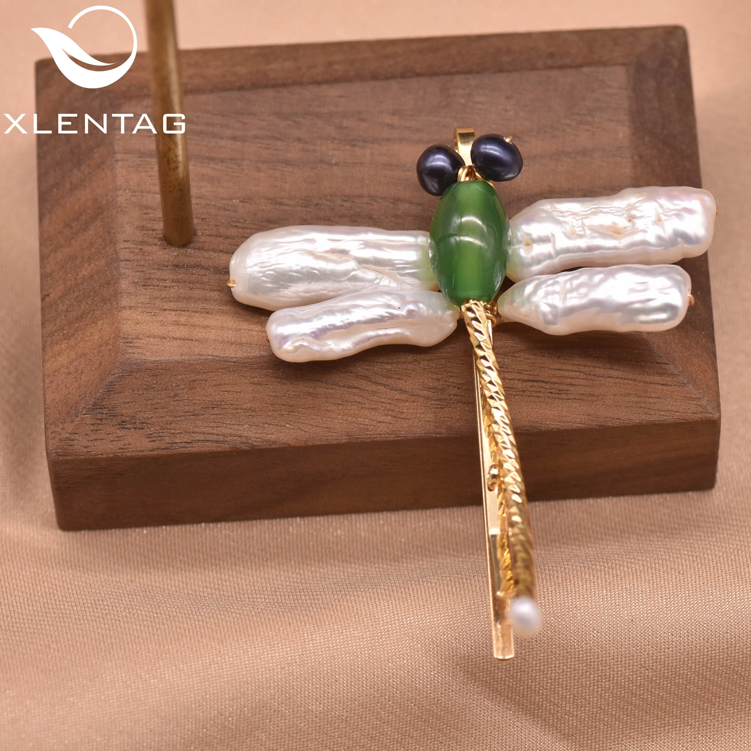 

Xlentag Dragonfly Shape Pure Natural Pearl Green Jade Hair Accessories Hairpin Personalized Unique Gifts Jewelry GH0023