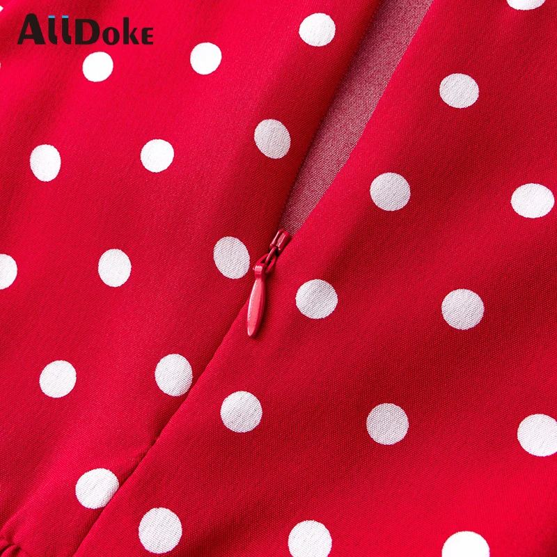 

ALLDOKE polka dot red skirt women summer high waist ruffles vintage casual short skirts ladies sexy A line skirt jupe femme