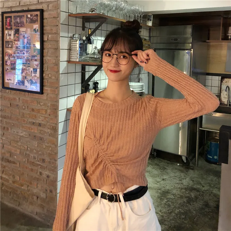 

Chic Autumn Casual Style Crop Top Fashion Brand O-neck Pullovers Korean Women Sweater Knitted Tops Ladies Vetement Femme New