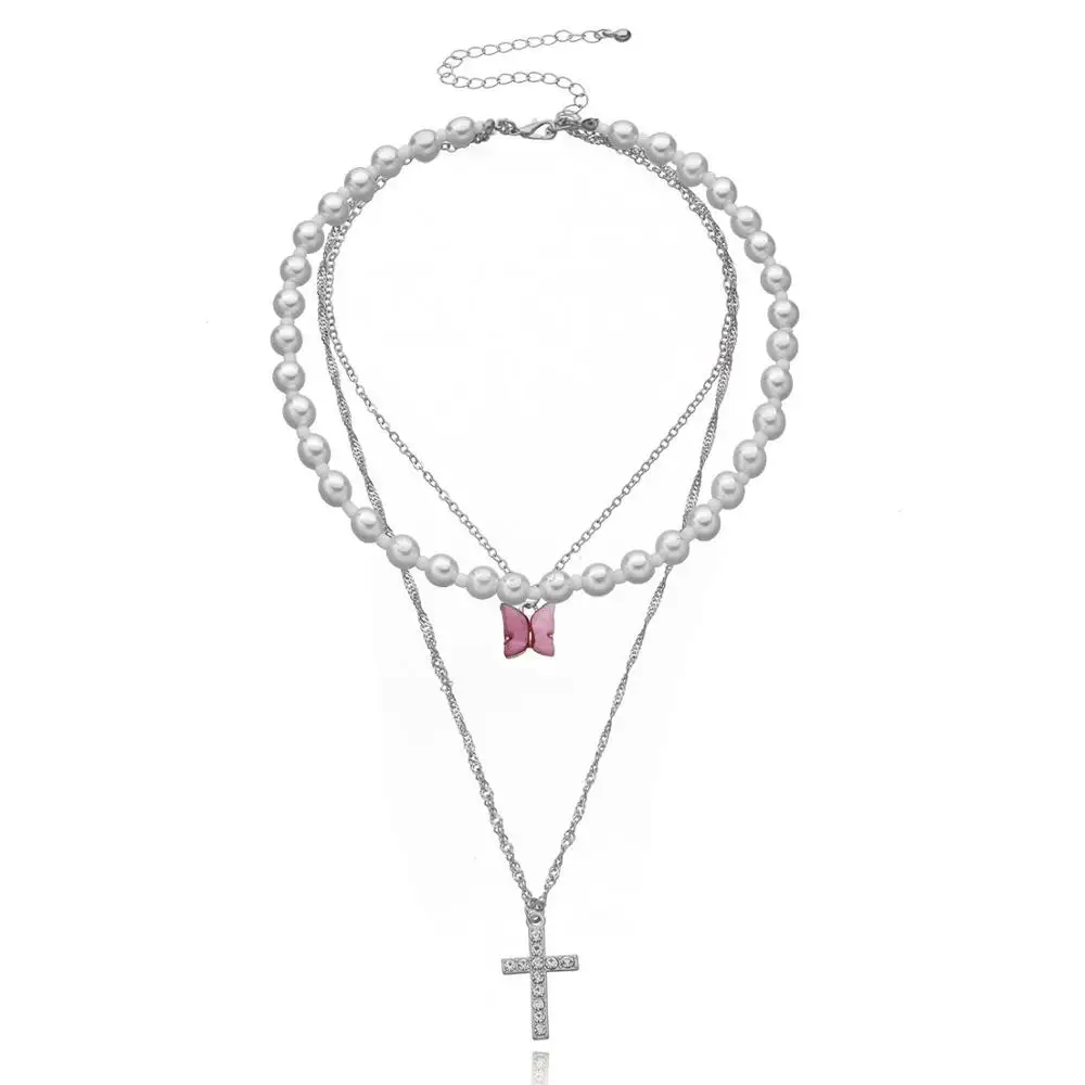 

Fashion Pearl Choker Necklace Women Cute Girl Gold color Double Layer Chain Pearl Pendant Korean Jewelry Woman