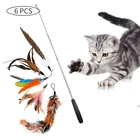 Товары для домашних животных, креативная рыболовная игрушка для кошек, новая трехсекционная телескопическая + Сменная головка с перьями, 6 шт. искусственных интерактивных элементов