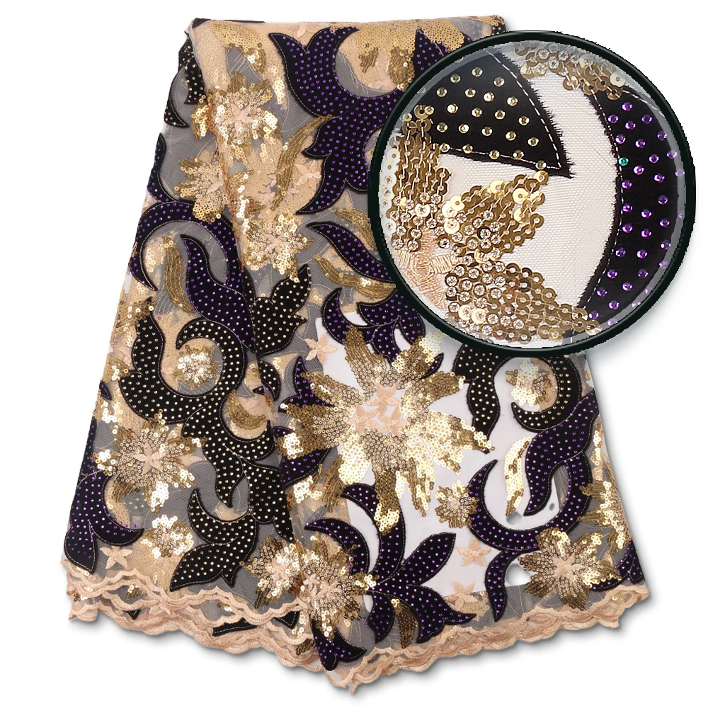 

African French Lace Fabric 2020 High Quality Velvet Lace Material With Stones Nigerian Lace Fabrics For Dress Sewing YA3808B-1