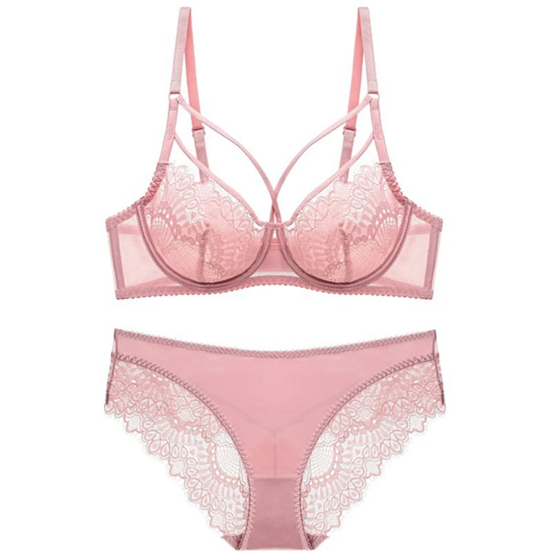 

Transparent Bras Lace Bralette Plus Size Bras A B C D Cup Intimate Lingerie Underwear Women Set Push Up Ultrathin Brief Set