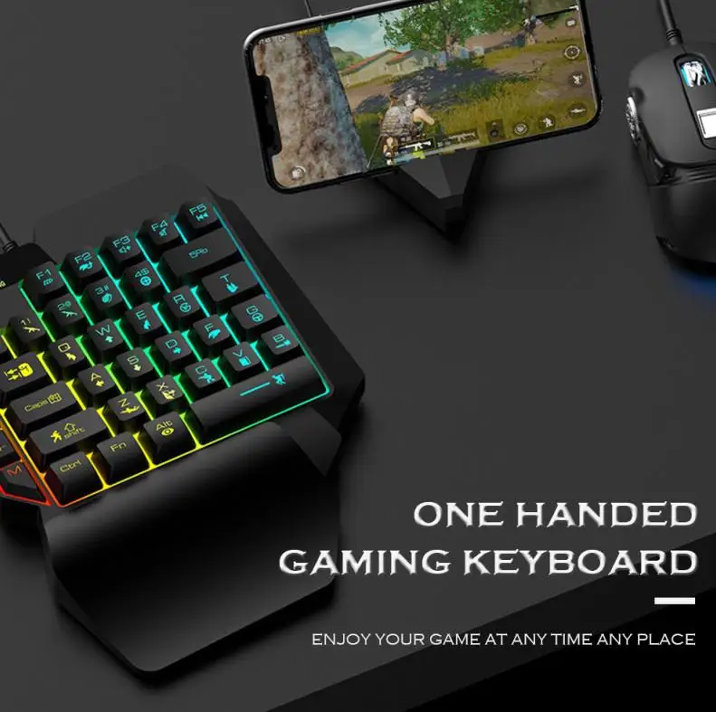 

T1 Wired One Handed Gaming Keyboard Mouse Combo for PUBG PC Gamer Combo Set Ergonomic Design for PUBG PC