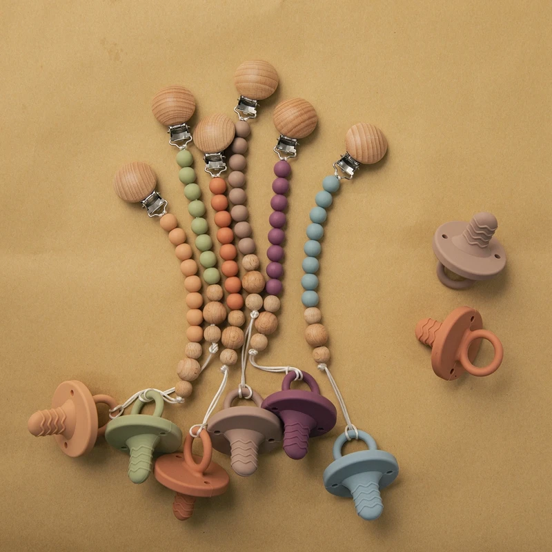 

Infant Dummy Pacifier Clips Set Solid Color Silicone Dummy Clips Teething Holder Chains Baby Nursing Toy Set