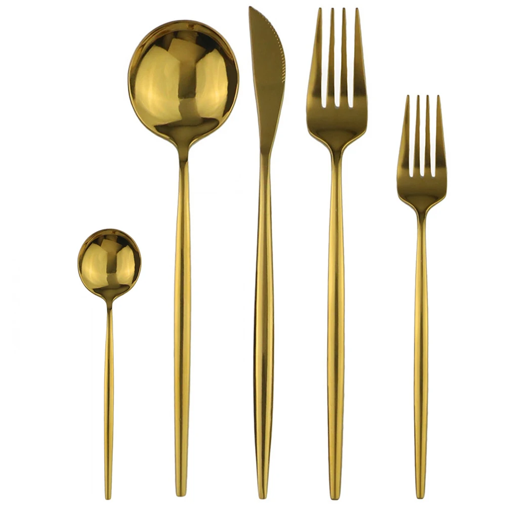 

4set/6set/10set Gold Flatware Set 304 Stainless Steel Dinnerware Set Dessert Fork Mirror Cutlery Set Tableware Set