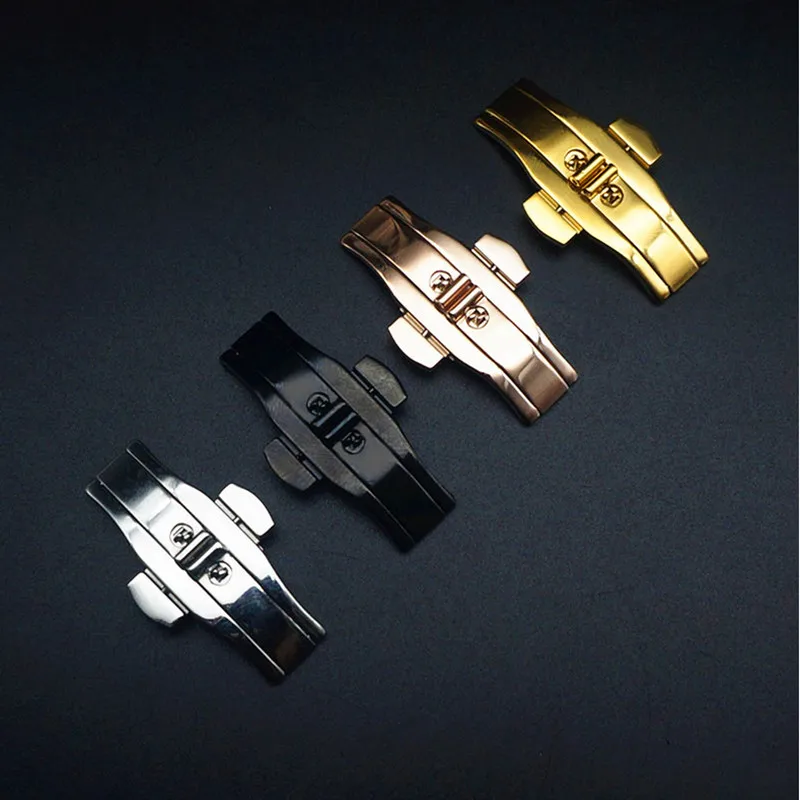 Wholesale 10PCS/lot Stainless steel Double Push Button Butterfly Clasp Buckle watch buckle watch part new 4 colors available