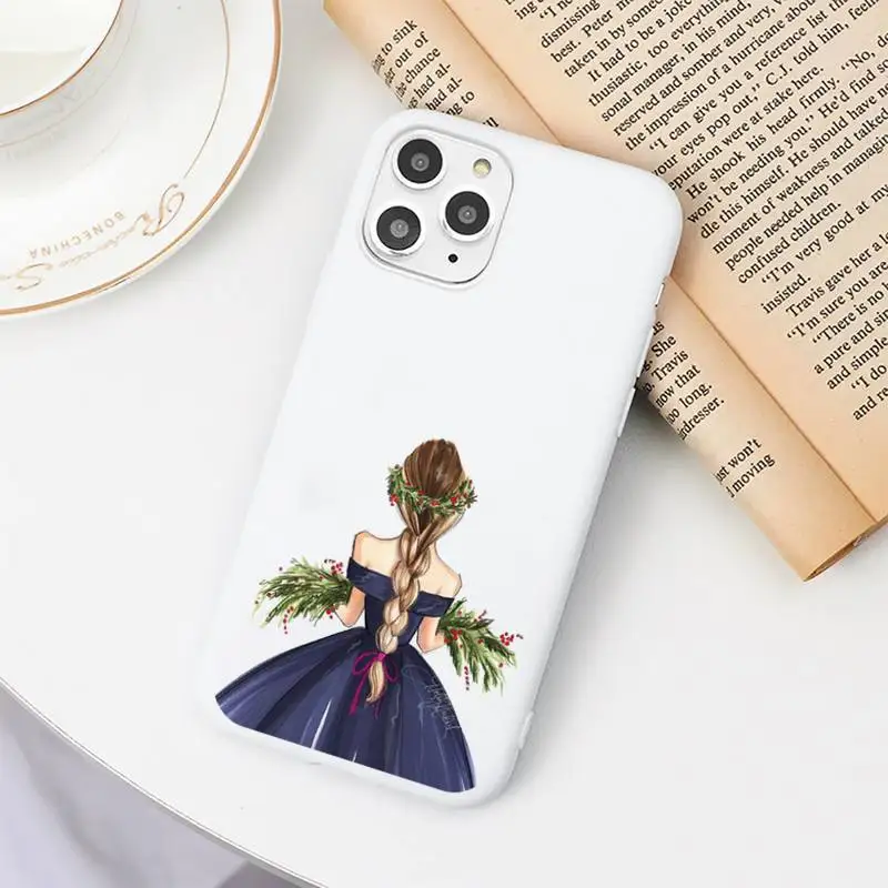 

Beautiful girl with long hair Phone Case White Candy Color for iPhone 11 12 mini pro XS MAX 8 7 6 6S Plus X SE 2020 XR