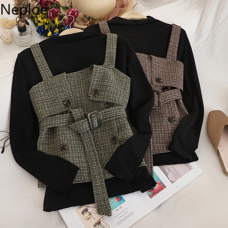 Neploe осенне зимний женский комплект из 2 предметов черный приталенный свитер +