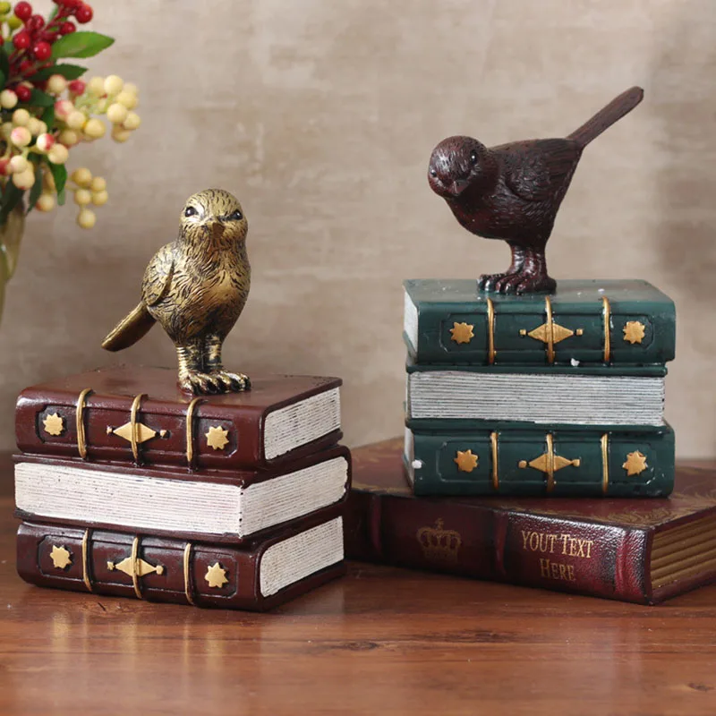 Nostalgic Retro Bird Book Stand Office Decoration Figurines Students Study Room Decor Vintage Bird Ornaments Decor Artware Gifts