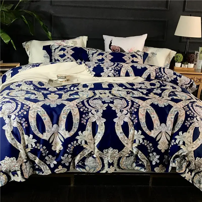 

Комплект постельного белья из 34 предметов с изысканным цифровым цветочным принтом, 100S, хлопок, сатин, пододеяльник, постельное белье, просты...