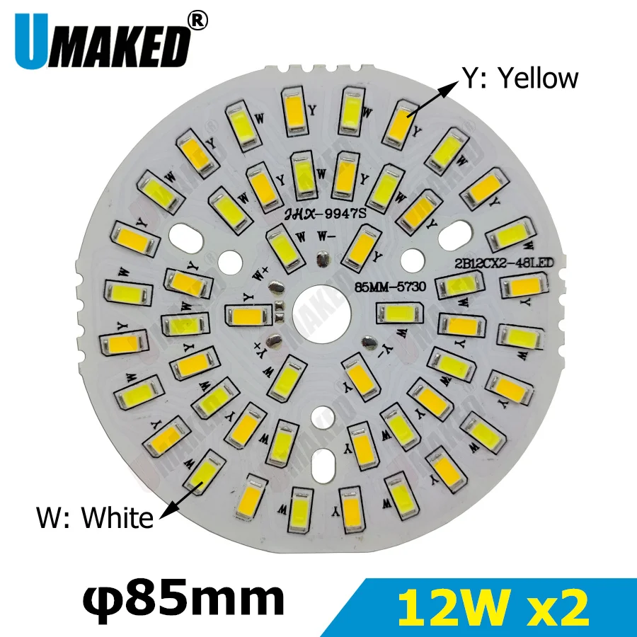 

12Wx2 Warm/Cold White two color in one PCB 85mm 5730 SMD Light Board Led Lamp Panel For Ceiling PCB With LED diy for downlight