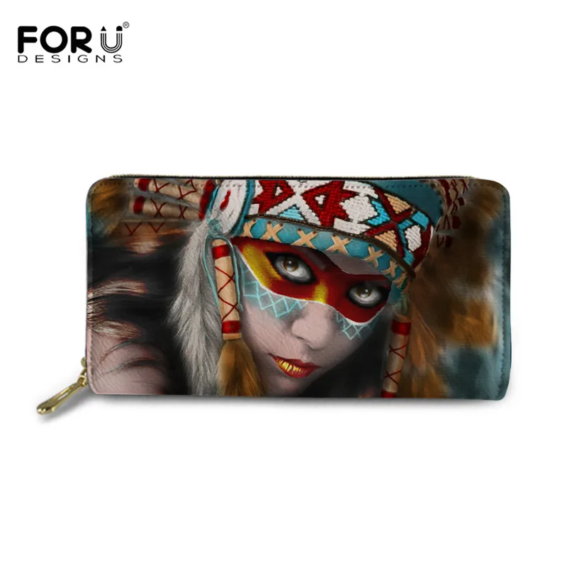 

FORUDESIGNS Casual Women Wallet Coin Purse Native Tribal Girl Print Pu Handbag Purse Lady Card Holder Retro Clutch Small Wallets