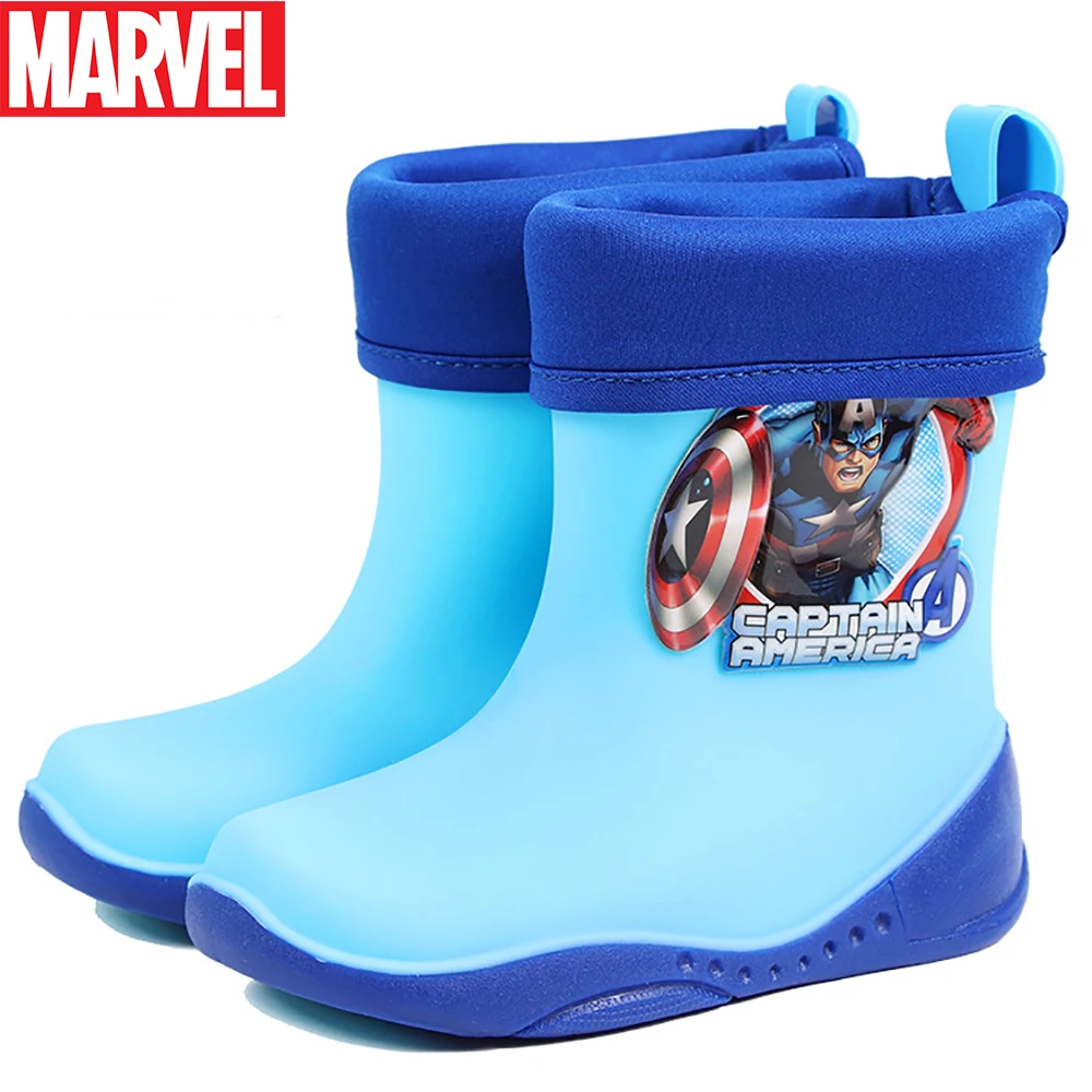 Marvel Children's Middle Rain Boots For Boys Spider-man Captain America Galoshes With Detachable Cotton Covers Kids Casual Boot