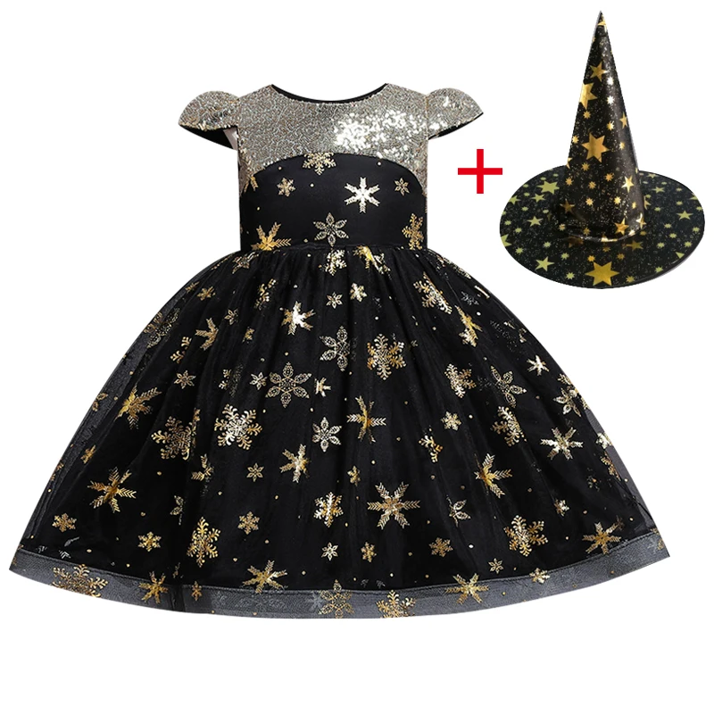 

2021 детское кружевное платье с пайетками для дня рождения и вечеринки, детское черное платье для карнавала и Хэллоуина, детское платье на Рож...