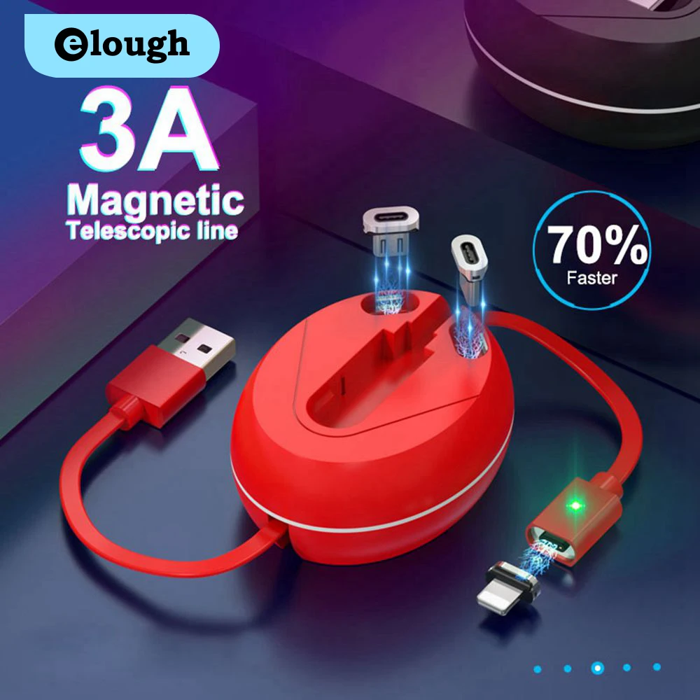 Elough 3в1 Магнитный кабель 3A Quick charge 3 0 Выдвижной USB для iPhone Samsung Huawei Xiaomi micro быстрой