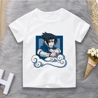 Футболка для мальчиков Наруто Учиха Саске, футболка с коротким рукавом с мультяшным принтом, круглым вырезом, аниме, унисекс, Harajuku, детская повседневная одежда, топы