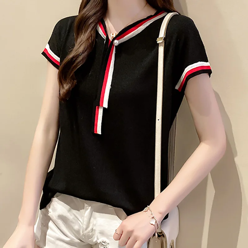 

Свитер женский, тонкий, черный, белый, с коротким рукавом, с V-образным вырезом, мягкий, эластичный, корейский стиль, 2021