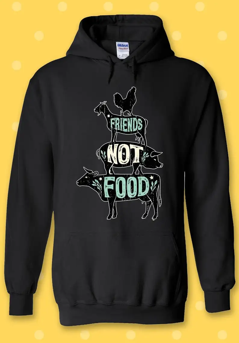 

Friends Not Food Vegetarian Vegan Hoodie Sweatshirt Pullover Men Women Unisex Baggy Boyfriend Top