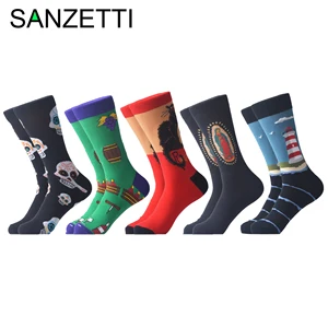 SANZETTI, 5 паралот, мужские повседневные носки из чесаного хлопка, носки для свадьбы, Веселые носки в стиле хип-хоп, новинка, яркие носки в клетку