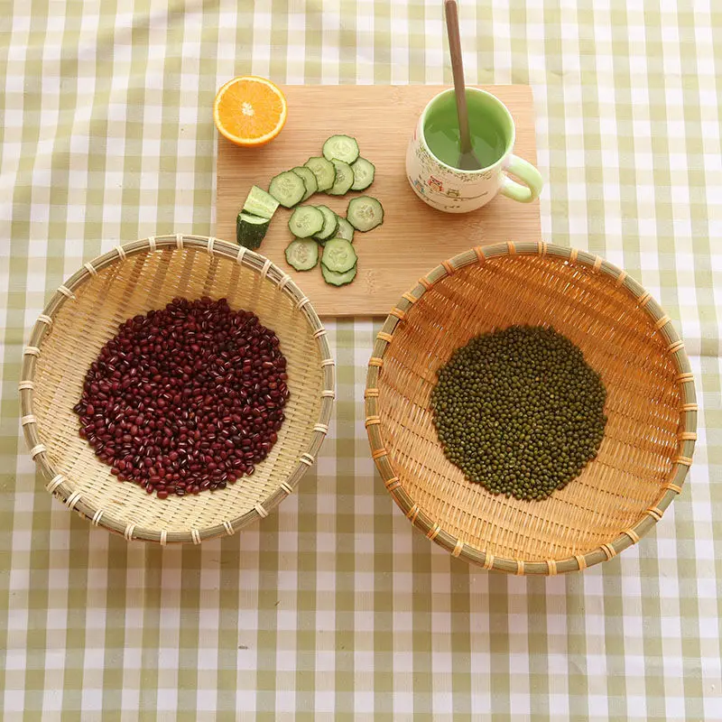 

1Pc Drain Basket Bamboo Natural Round Kitchen Tools Filtered Water Washing Vegetables Storage Box Photography Props 18Cm 20Cm