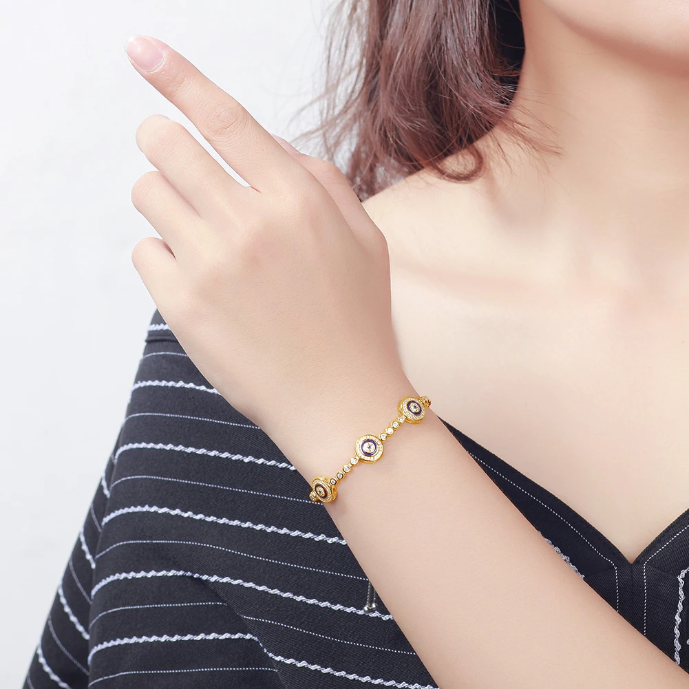 Настоящее серебро 925 пробы браслеты для женщин амулеты сглаза Лаки Хамса синий CZ