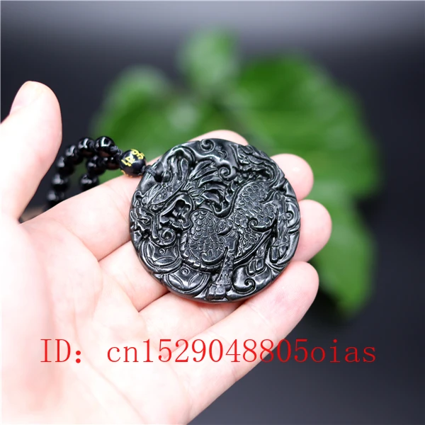 Натуральный черный зеленый китайский Нефритовый дракон кулон Qilin ожерелье
