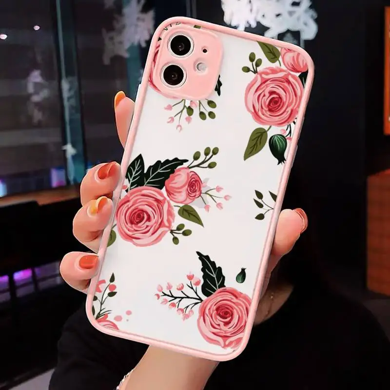 

Beautiful Flower Phone Cases matte transparent For iphone 7 8 11 12 plus mini x xs xr pro max cover