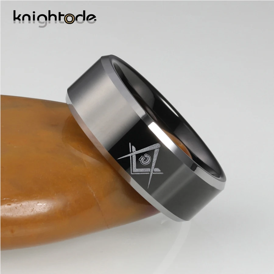 8 мм черный Вольфрам карбидные кольца гравировка эмблема масонов для Для мужчин