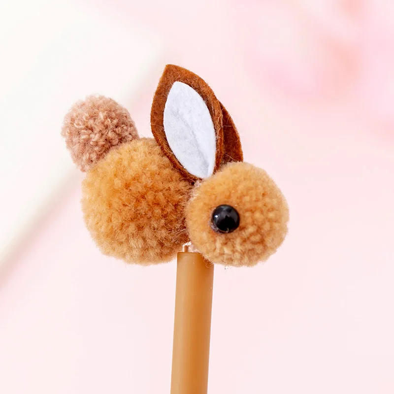 brown Гелевая ручка Kawaii, Корея, креативная, плюшевая, с ушками кролика, гелевая ручка, милый кролик, ручка для подписи, кавайные канцелярские школьные принадлежности, обратно в школу - Цвет: brown