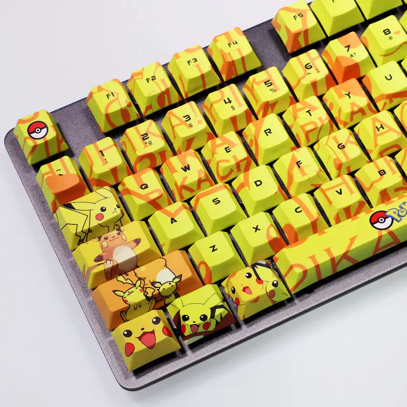 

108-key Yellow Cute Anime Pikachu Keycap PBT Sublimation Cherry Profile Highly Mechanical Keyboard Keycap for Cherry MX Switch