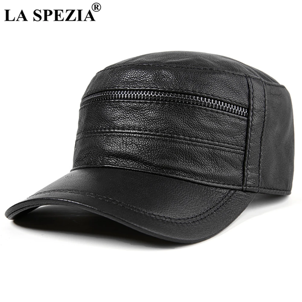 

LA SPEZIA Genuine Leather Army Cap Men First Layer Sheepskin Beret High Quality Brand Male Warm Autumn Adjustable Winter Cap