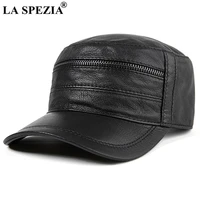 la spezia genuine leather army cap men first layer sheepskin beret high quality brand male warm autumn adjustable winter cap