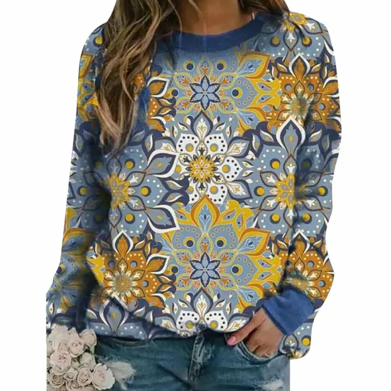 

Womens Crew Neck Floral Print Sweatshirt Pullover Jumper Tops Tunic Blouse Shirt