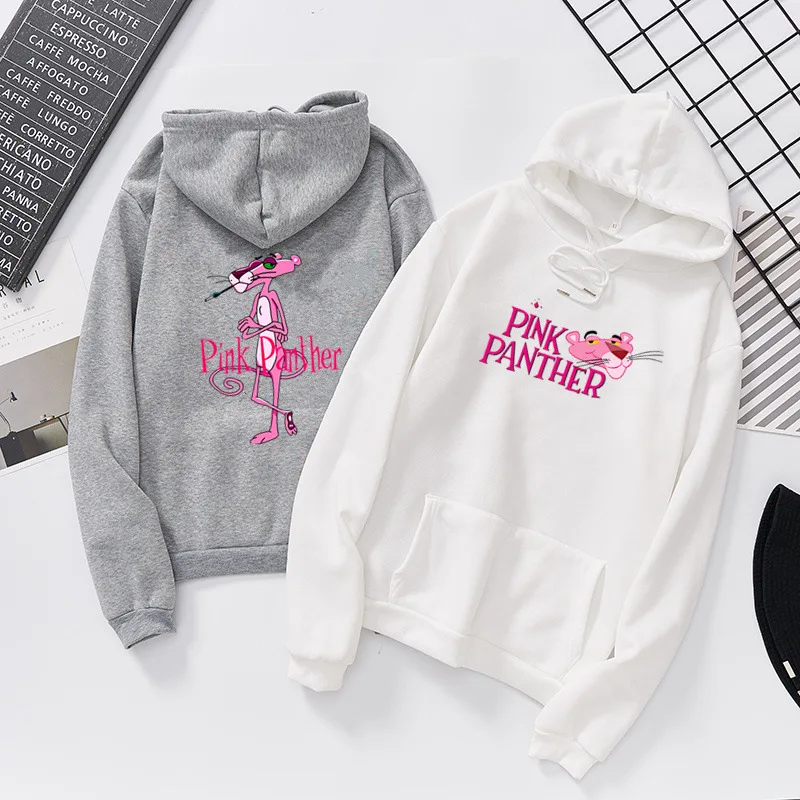 Printed Hoodies Women Fashion Cartoon Pink Panther Hoodie Long Sleeve sweatshirt Autumn Winter Fleece Kawaii Clothing | Женская одежда