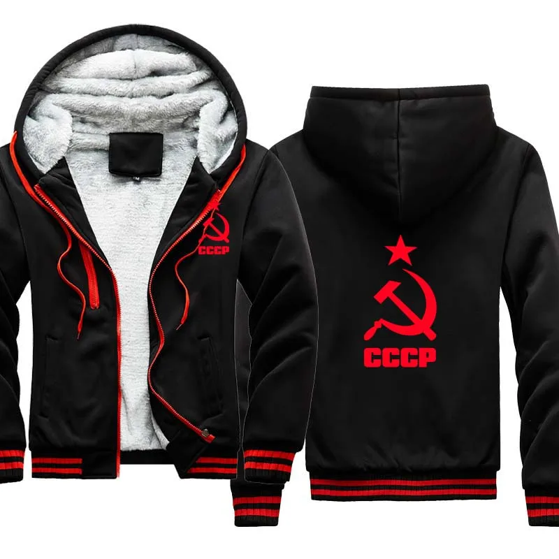 

2020 winter thickening Men Hoodies Unique CCCP Russian USSR Soviet Union Print Hooded Mens Jacket Brand Sweatshirt
