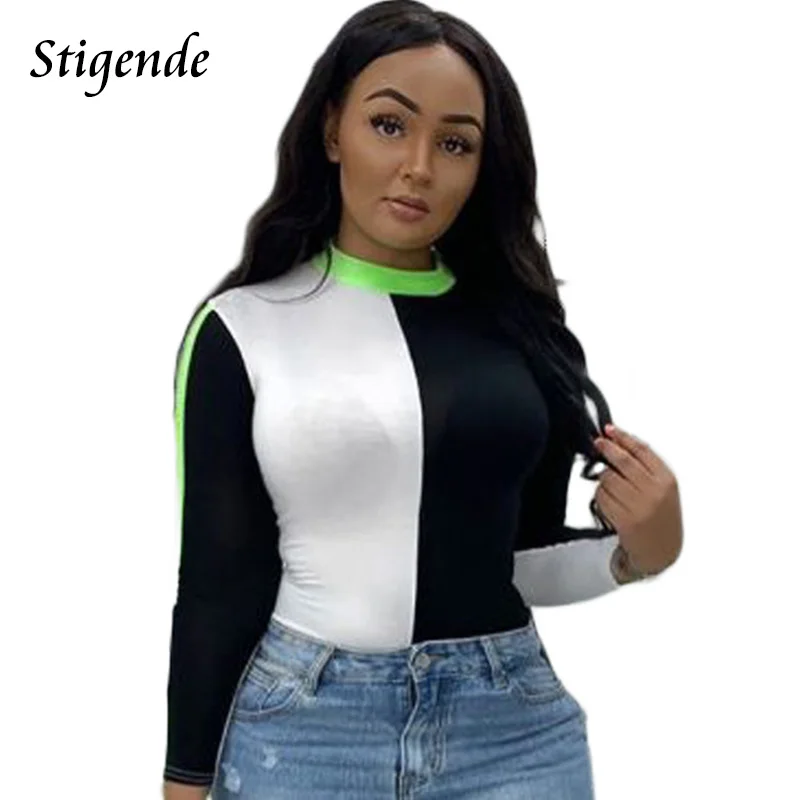 

Stigende Fashion Patchwork Long Sleeve T Shirt Women Casual O Neck Tee Shirts Spring Autumn Female Tops