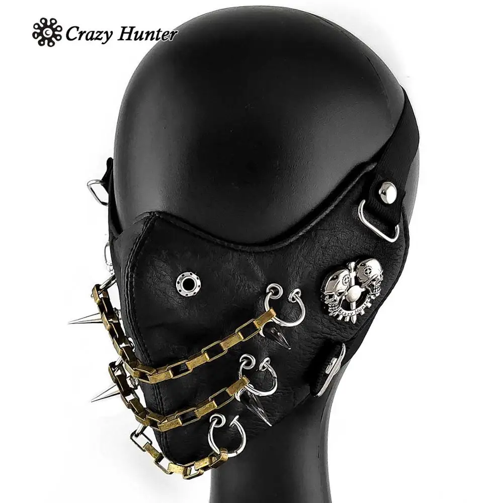 Mens White Skull Spike Punk Gothic Leather Mask Cosplay Biker | Тематическая одежда и униформа