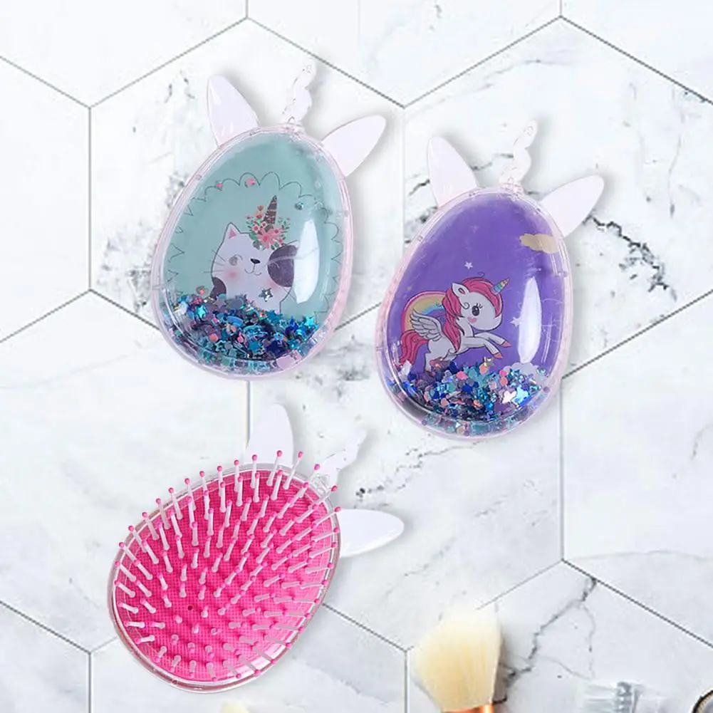 Массажная расческа для волос милая щетка с прозрачными блестками и мультяшным