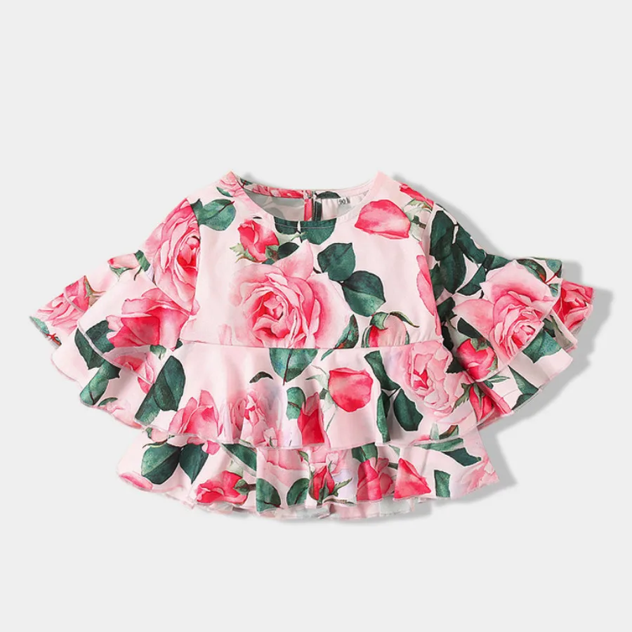 

Летняя длинная футболка для девочек, детская футболка, детская модная уличная одежда, детские футболки с короткими рукавами и оборками в ви...