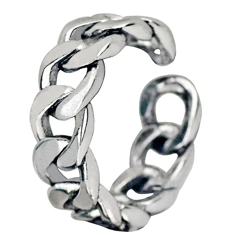 

Fashion Men Women Alloy Opening Flattening Chain Finger Ring Casual Party Plated Hip Hop Silver Color Ring Jewelry