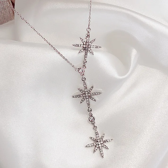 Изысканная подвеска Стразы в виде звезды серебряное ожерелье серебряного цвета