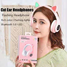 New Head-mounted Bluetooth earphone Cat ear flashing light LED headset HiFi sound Headphone for Boy girl Headphone accessories