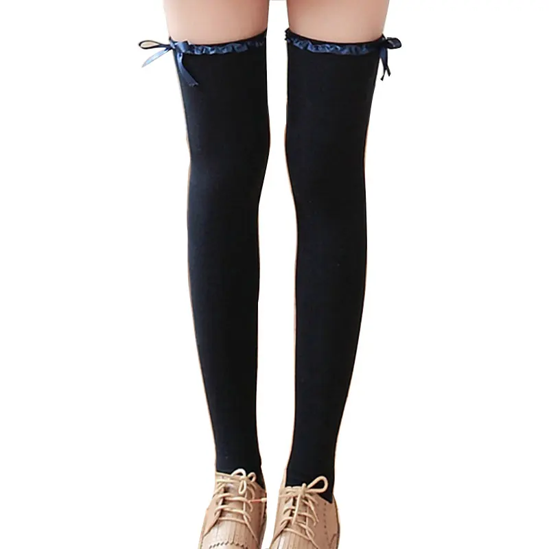2020 сексуальные модные теплые чулки Осень зима женские высокие с бантом из ленты