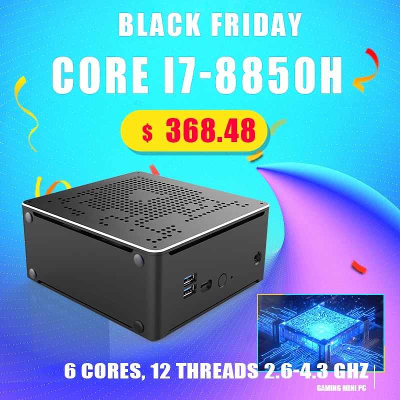 Новый мини ПК Intel i7 8850H Intel®Игровой Компьютер UHD Graphics 630 Windows 10 64 битный 2 * DDR4 4K
