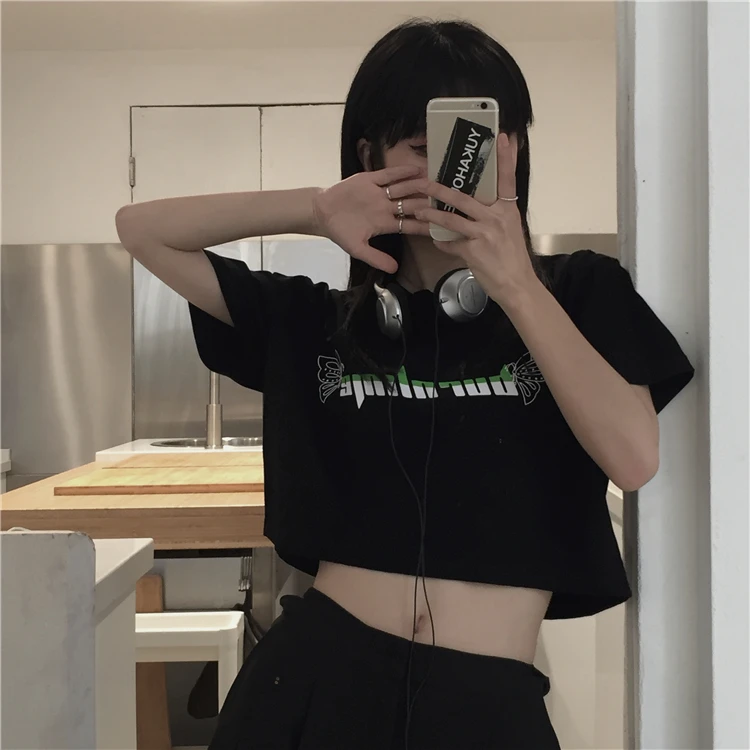 

Summer Korean short-sleeved T-shirt with navel exposed loose and thin short high-waist all-match top