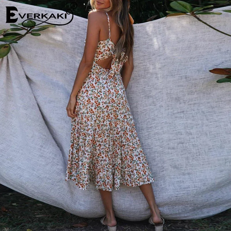 Женское платье с цветочным принтом Everkaki Boho летнее свободное цыганское для