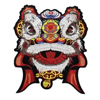 new red chinese lion head animals sew on patches embroidered badges lucky animal for clothes diy appliques craft decoration