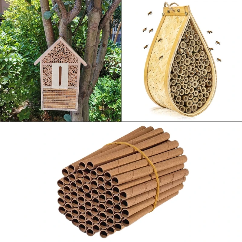 

50Pcs Bee House Tubes Refill Bee Paper Tube Liners for Insect Nest Beehive House Garden Pollinator Bee House Nest Tubes P82C